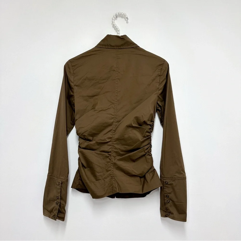 Ganni Cut Out Tailored Button Down Shirt in Brown